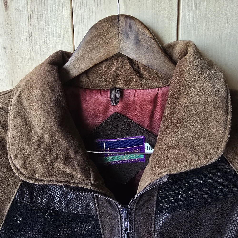 Vintage Hemingway Collection Suede Patchwork Bomber Jacket Womens Size 10 - Picture 8 of 13